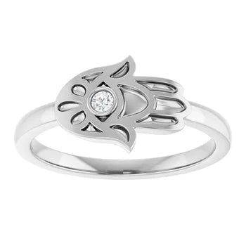 Sterling Silver Hamsa Diamond Ring