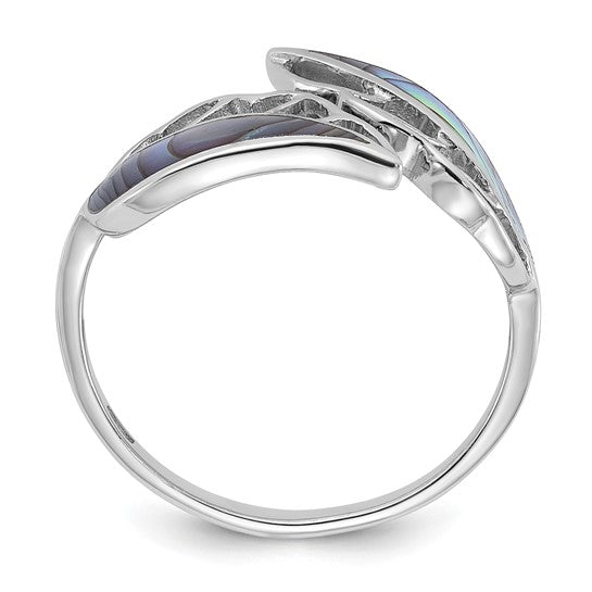 Sterling Silver Abalone Bypass Leaf Ring
