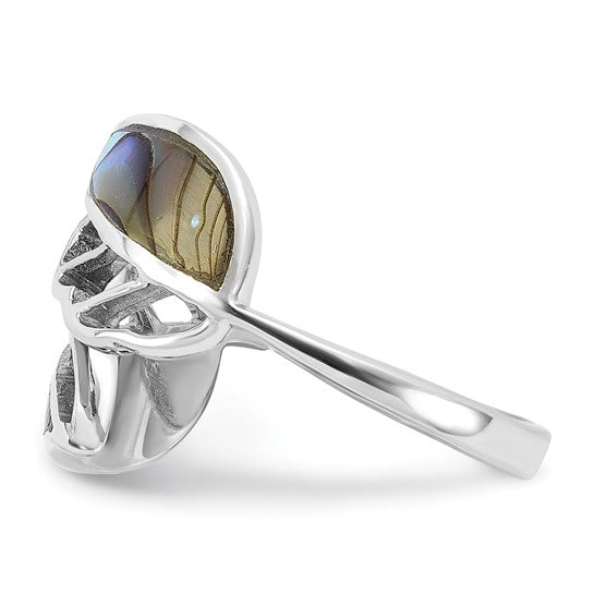 Sterling Silver Abalone Bypass Leaf Ring