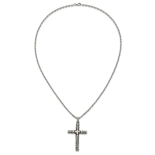 Stainless Antiqued Star Cross Necklace