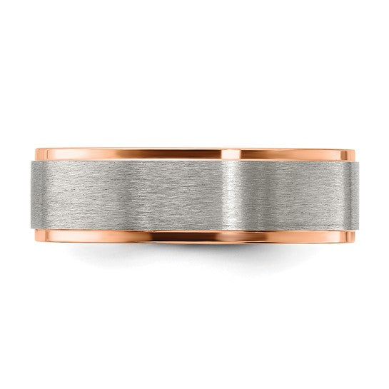 Titanium & Rose Stepped Edge Band