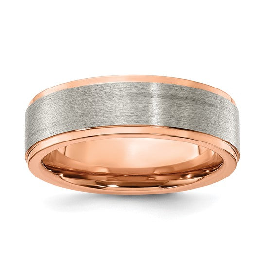 Titanium & Rose Stepped Edge Band