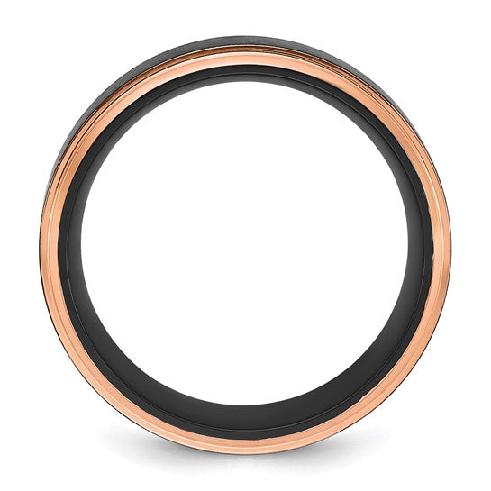Black Titanium & Rose Step Bevel Edge Band