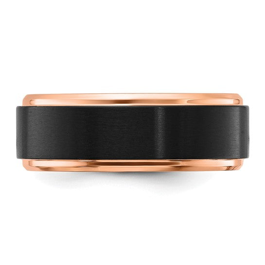 Black Titanium & Rose Step Bevel Edge Band
