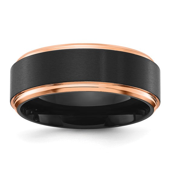 Black Titanium & Rose Step Bevel Edge Band