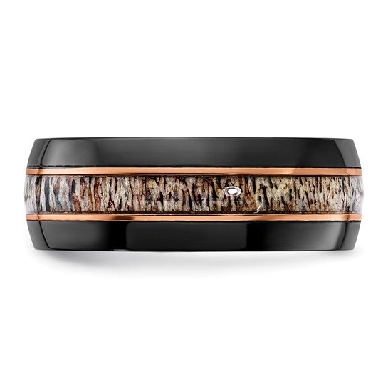 Black Zirconium Polished Rose with Antler Inlay Band