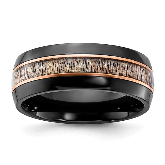 Black Zirconium Polished Rose with Antler Inlay Band